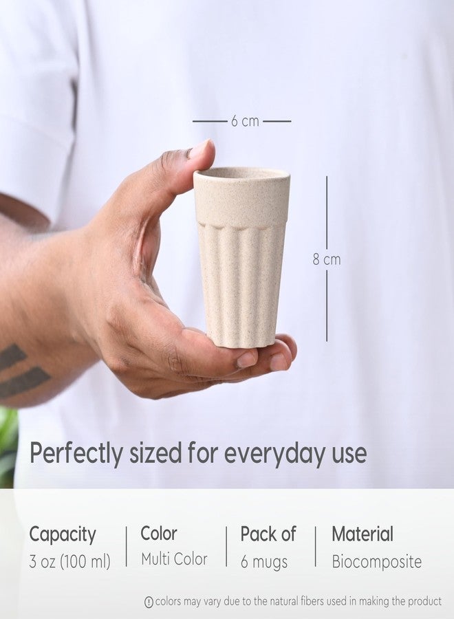 Eha مجموعة إيها من 6 أكواب شاي صديقة للبيئة | 100 مل | كوب قهوة مصنوع من قشر الأرز وألياف الخيزران | طقم شاي آمن للاستخدام في الميكروويف | كوب قهوة ساخن وبارد، كوب حليب وشاي | ألوان متعددة باستيل - Image 2